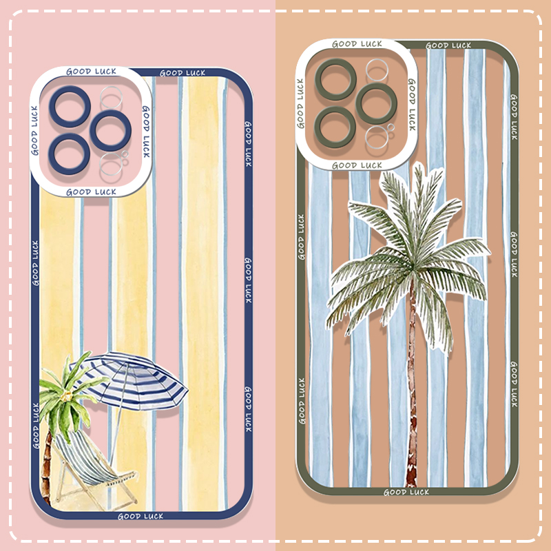 Phone Cases Galaxy A17 - Sommerliche Palm-Kokosnuss-Baum Gestreifte Bedruckte Transparente Handyhülle