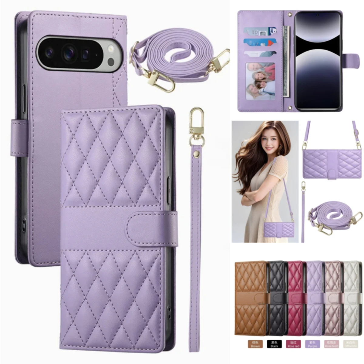 Phone Cases Australia - Lange Umhängekordel Flip-Lederhülle für Google Pixel