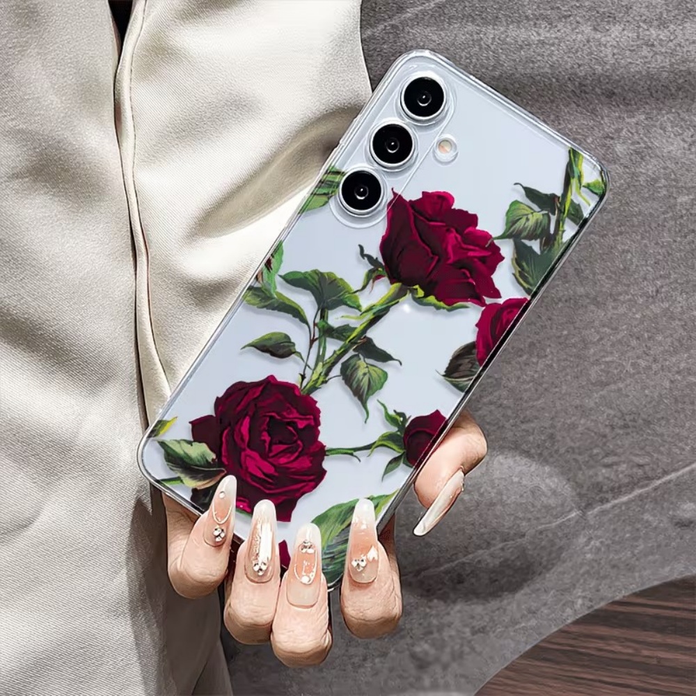 Phone Cases Aesthetic - Ästhetische Rote Rosen Blumen Handyhülle für