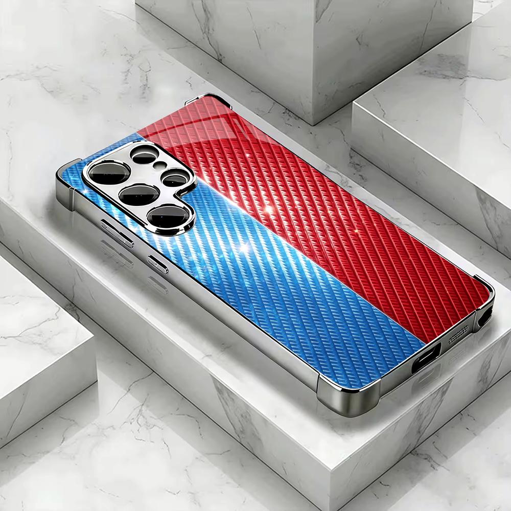 Phone Cases Quad Lock - Rot-blaue Carbonfaser-Handyhülle S26 Ultra Case 폰케이스