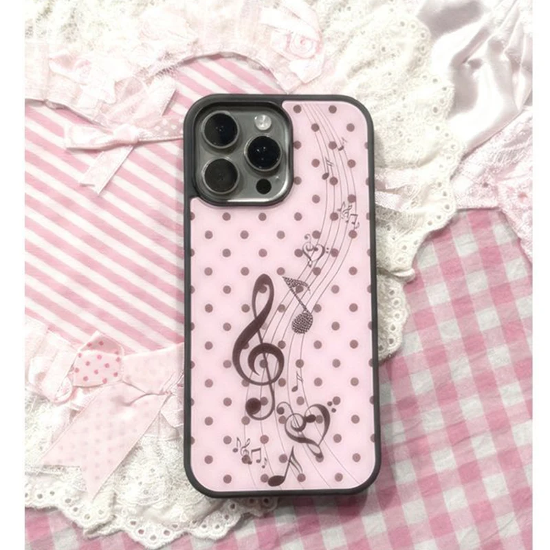 Phone Cases Girls - Koreanische Ins-Handyhülle mit rosa-braunem Polka-Dot-Muster, Mädchenherz