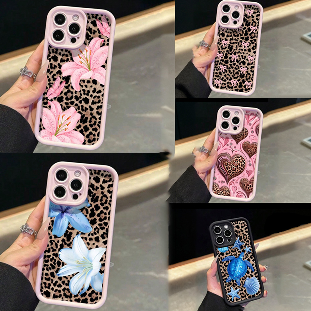 Phone Cases Leopard Print - Rosa Schleife Lilie Blume Leopardenmuster Handyhülle