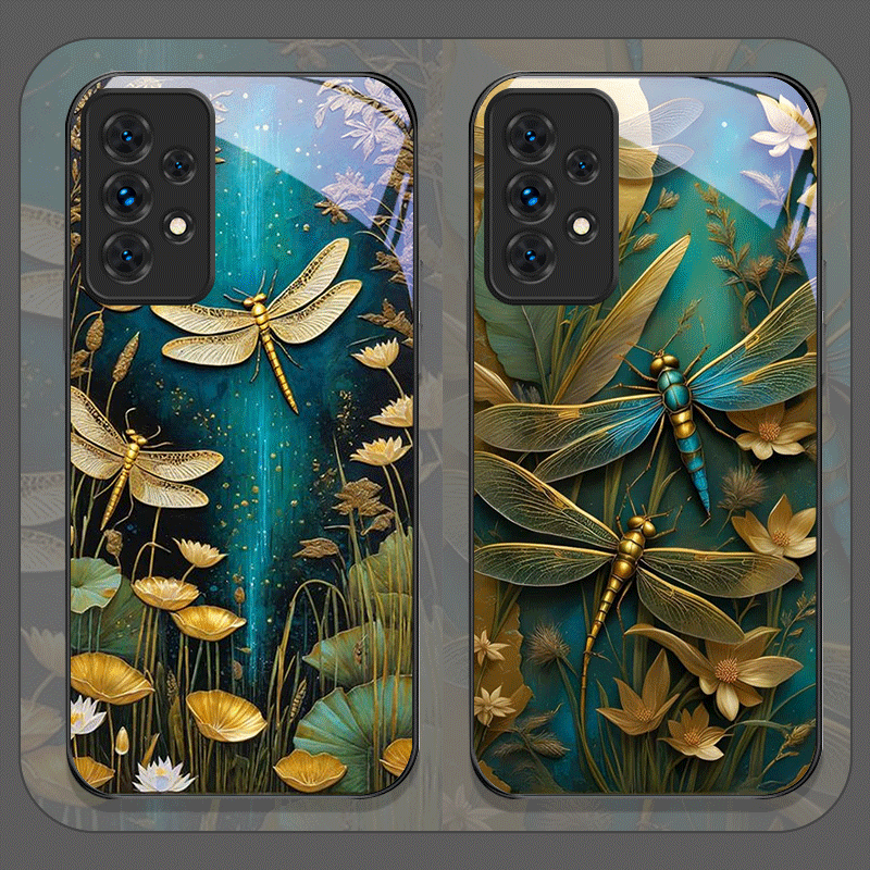 Phone Cases Galaxy A17 - Blume goldene Libelle gehärtetes Glas Handyhülle
