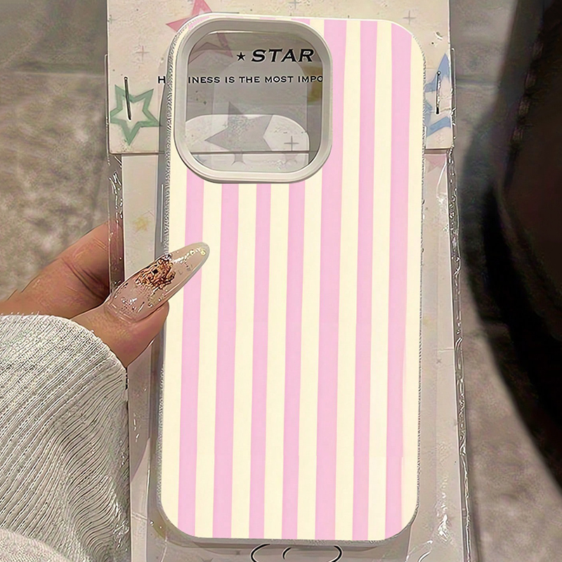 Phone Cases Pink - Einfache rosa vertikal gestreifte Lichee-Muster Handyhülle