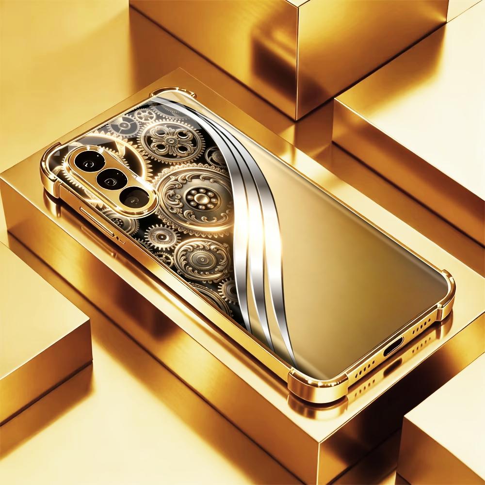 Phone Cases Quad Lock - Verzierte Vintage Goldene Zahnrad-Handyhülle S26 Ultra
