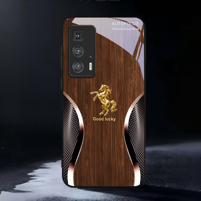 Phone Cases Motorola - Golden Steed Fortune Schwarze Glas-Handyhülle für