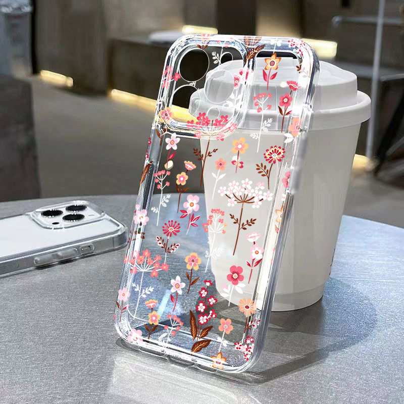 Phone Cases Pink - Weiß-Rosa Blumenmuster Transparente Handyhülle für Samsung