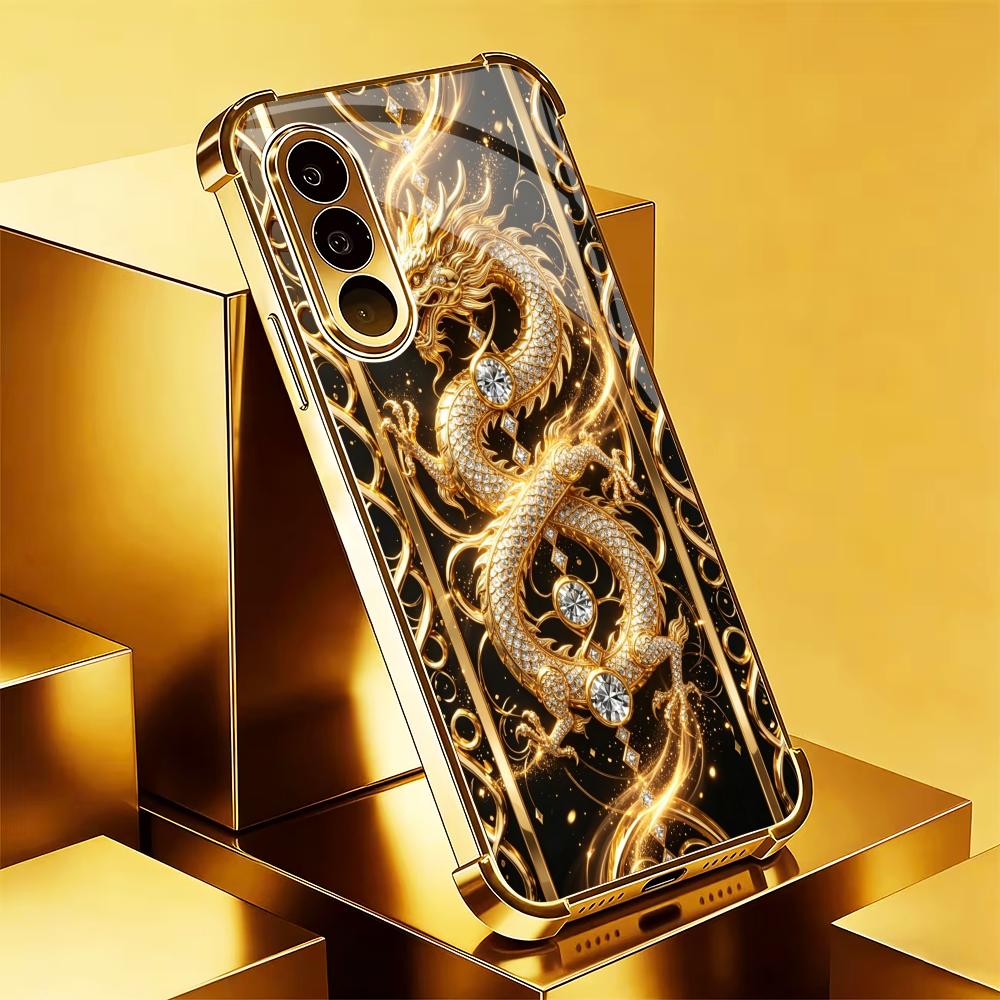Phone Cases Quad Lock - Hochwertige goldene Drachen-Handyhülle S26 Ultra Case